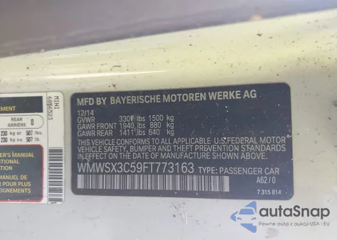 2015 Mini Coupe Cooper S z USA, uszkodzony, nr VIN WMWSX3C59FT773163